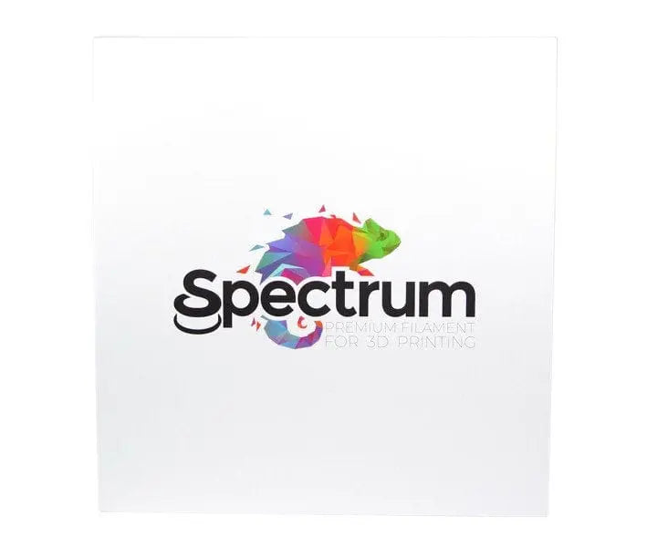 Boîte blanche vue de face avec le logo Spectrum et un animal polygonal multicolore au centre