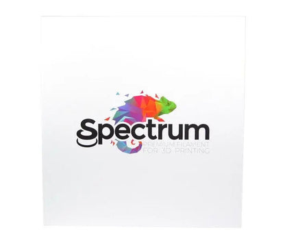 Boîte blanche vue de face avec le logo Spectrum et un animal polygonal multicolore au centre
